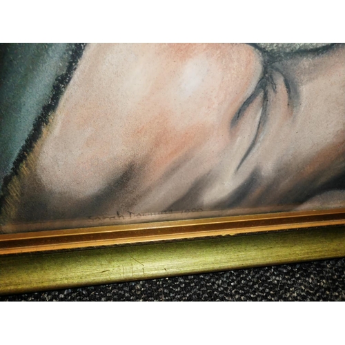 113 - Framed Original Pastel Drawing Artist Sara Richardson 1990 After Raphael Madonna Of The Chair