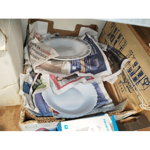 159 - New Homebase 12 Pce White Dining Set On Original Box + 14 Other Plates + New Set 6 Cups And Saucers