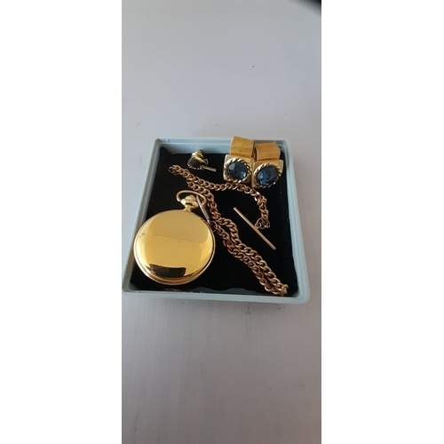 341 - Mixed Vintage Gold Plated Cufflinks Pocket Watch Not Working, Tie Pin