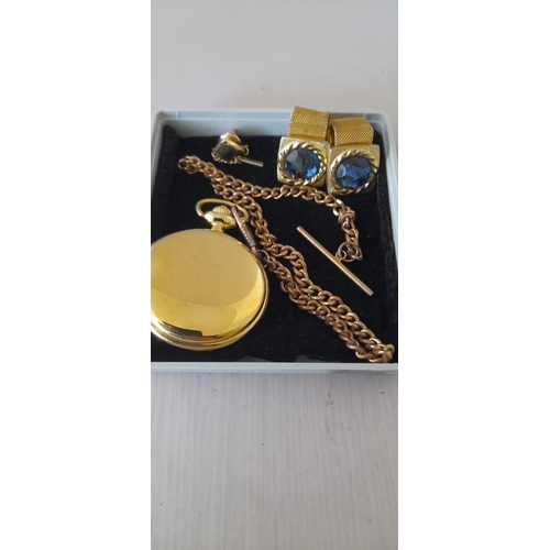 341 - Mixed Vintage Gold Plated Cufflinks Pocket Watch Not Working, Tie Pin