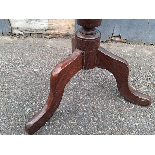 98 - Vintage Table On Tripod Base With Old Repair