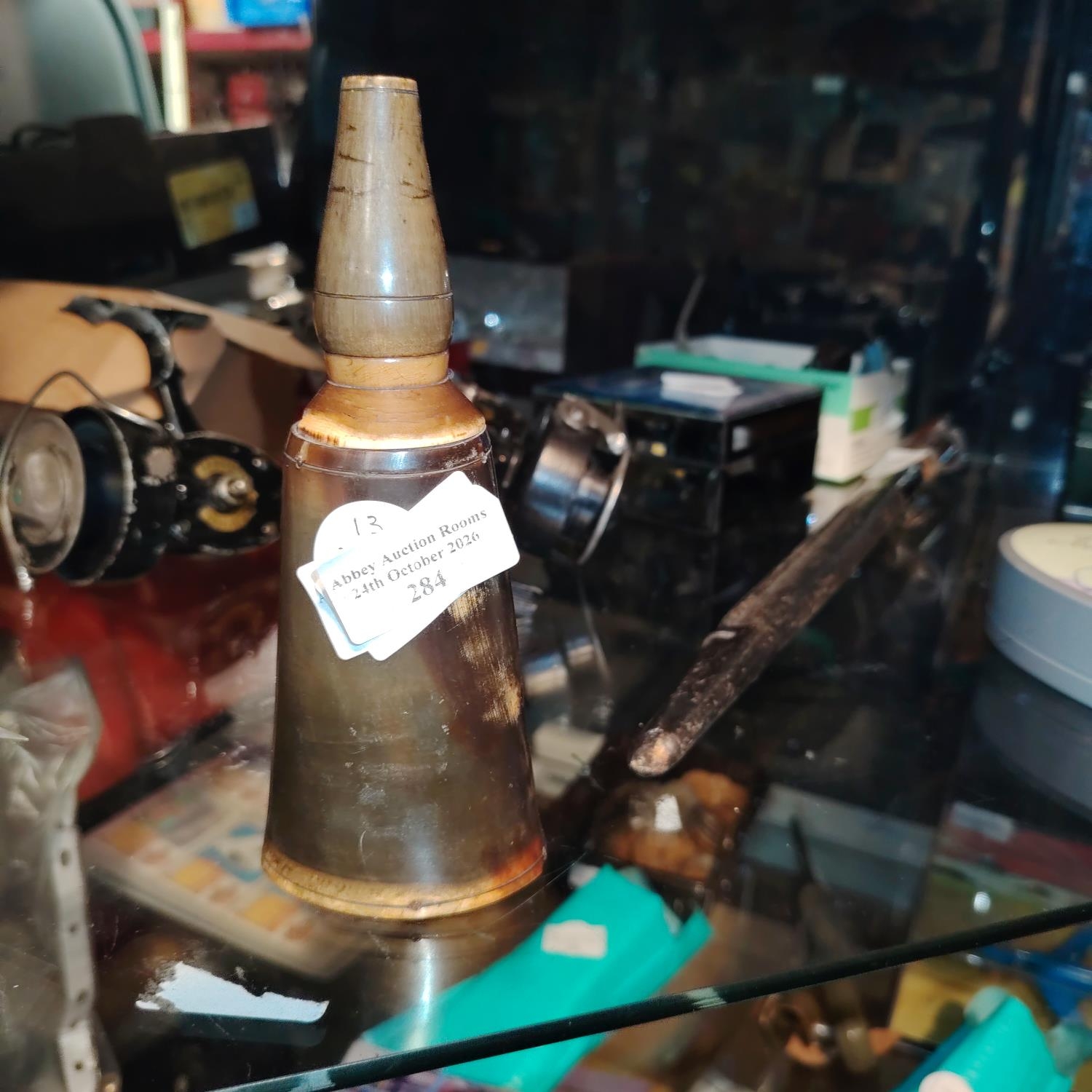 Rare Powder Flask Made With Cow Horn