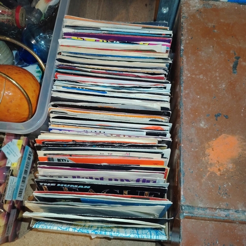 Box Of Single Records Including David Bowie, Status Quo, Pink Floyd Etc