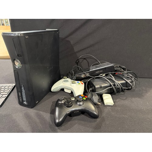 Xbox 360 with two controllers and a kinect camera also a large ...