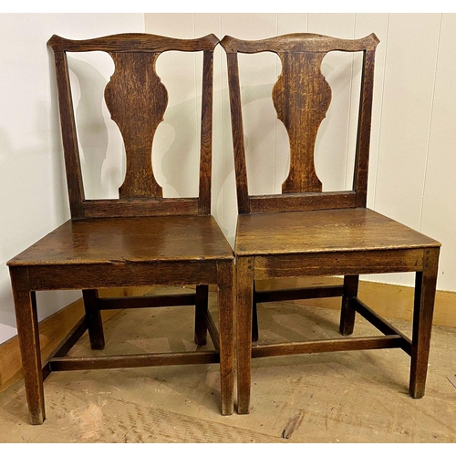 118 - Harlequin set of nine Georgian oak country dining chairs with vase shaped splats and stretchered leg... 