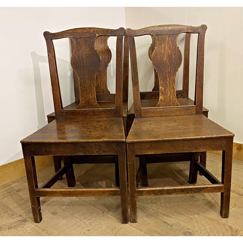 118 - Harlequin set of nine Georgian oak country dining chairs with vase shaped splats and stretchered leg... 