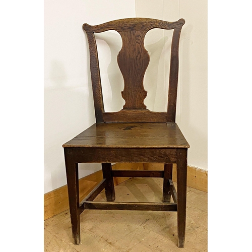 118 - Harlequin set of nine Georgian oak country dining chairs with vase shaped splats and stretchered leg... 