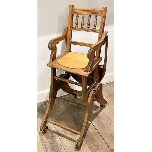 123 - Edwardian metamorphic high chair, converting into a rocker