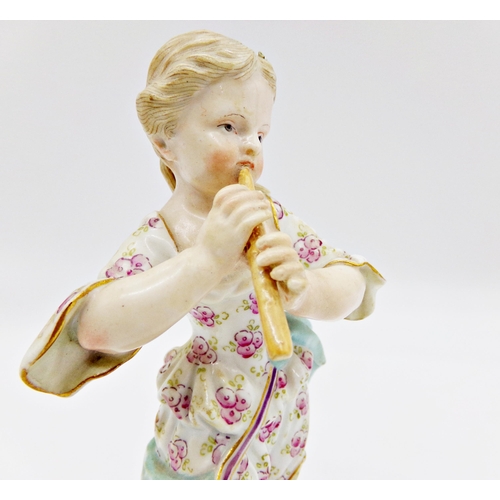 52 - 19th century Meissen figure of a girl playing a flute, 14cm high