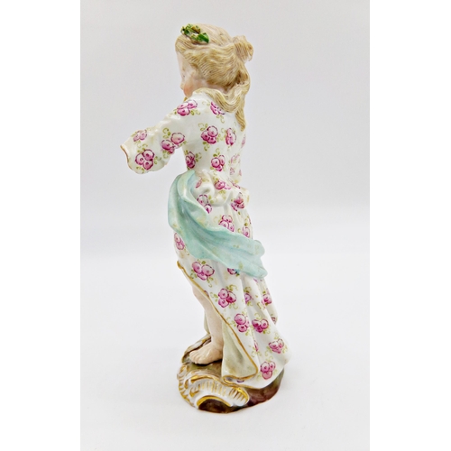 52 - 19th century Meissen figure of a girl playing a flute, 14cm high