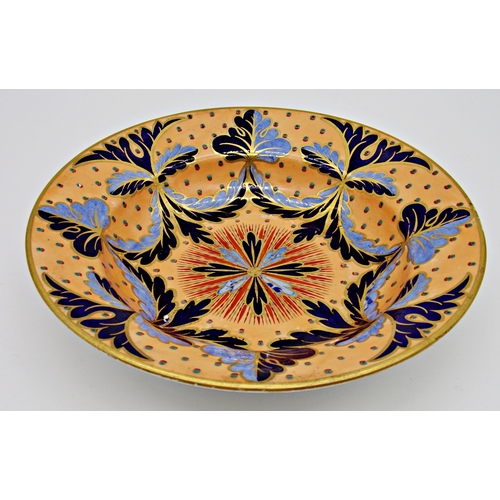 53 - Good early Crown Derby porcelain dish, with blue swags on an orange ground with gilt highlights, 26c... 