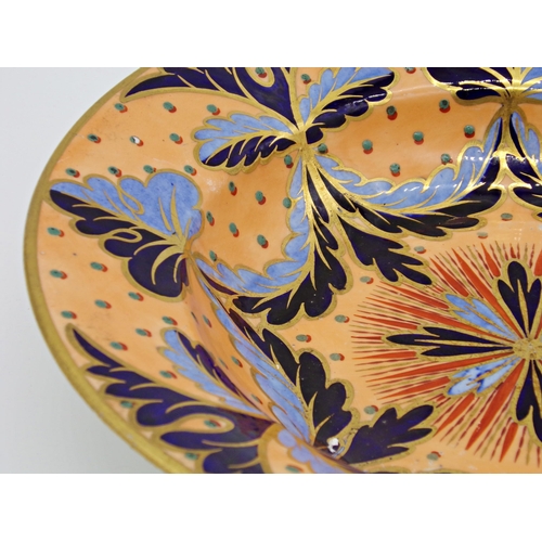 53 - Good early Crown Derby porcelain dish, with blue swags on an orange ground with gilt highlights, 26c... 