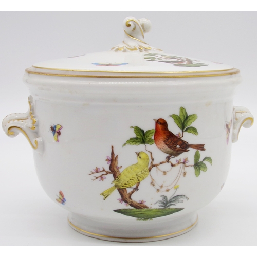 57 - Herend of Hungary Rothschild pattern porcelain lidded ice bucket with fitted interior, 20cm high