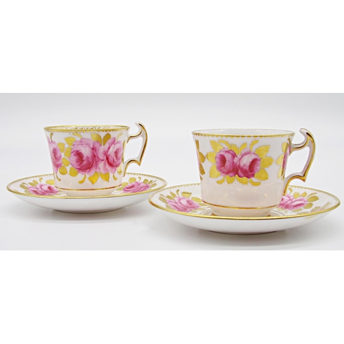 60 - Good quality pair of Royal Chelsea 3479A pattern cups and saucers with pink cabbage rose and gold de... 