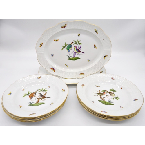 61 - Set of eight Herend of Hungary Rothschild pattern porcelain plates, 26cm diameter with a pair of Her... 