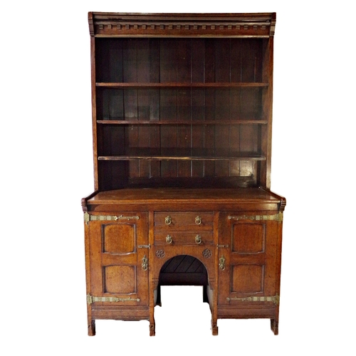 511 - Charles Locke Eastlake (1836-1906) - Arts and Crafts oak dresser, with raised shelved back, the base... 