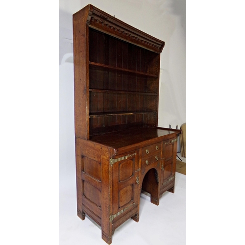 511 - Charles Locke Eastlake (1836-1906) - Arts and Crafts oak dresser, with raised shelved back, the base... 