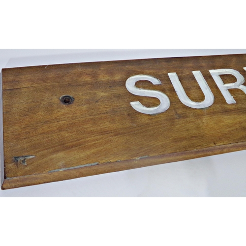 177 - Large vintage teak ships nameplate 'Surveyor No. 6', 170 cm long 27 cm high