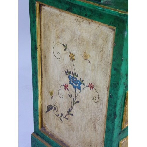 516 - Early 20th century painted Spanish bureau, highly decorative malachite effect with floral panels and... 