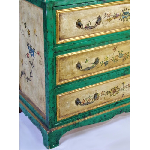 516 - Early 20th century painted Spanish bureau, highly decorative malachite effect with floral panels and... 