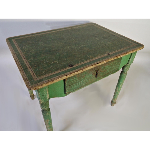 519 - 19th century Scandinavian painted kitchen table, green finish with cream highlights, fitted with a s... 