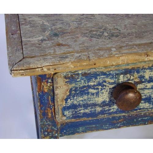 520 - Charming 19th century Welsh painted side table, with original blue paint, fitted with a single drawe... 