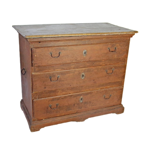 521 - 19th century Swedish painted chest of three long drawers, with twin ironwork handles, 98 cm wide x 8... 