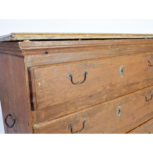 521 - 19th century Swedish painted chest of three long drawers, with twin ironwork handles, 98 cm wide x 8... 