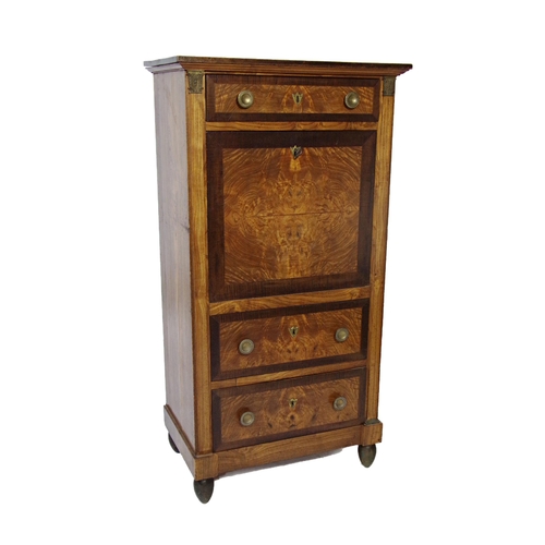 522 - 19th century Louis Philippe burr walnut secretaire abatant, the fall front enclosing an elegant fitt... 