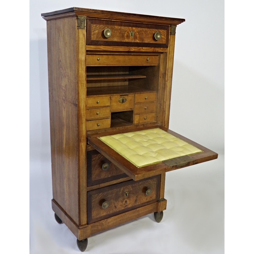 522 - 19th century Louis Philippe burr walnut secretaire abatant, the fall front enclosing an elegant fitt... 