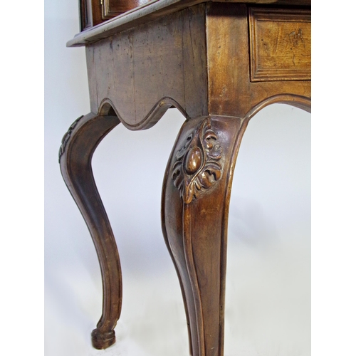 525 - 19th century Italian walnut desk, raised back fitted with four drawers and two cupboard doors, each ... 