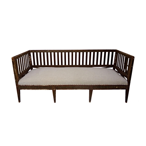 529 - Antique period Gustavian sofa or daybed, arcaded top over slatted frame with x shaped supports and t... 