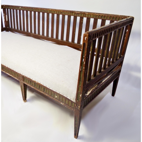 529 - Antique period Gustavian sofa or daybed, arcaded top over slatted frame with x shaped supports and t... 