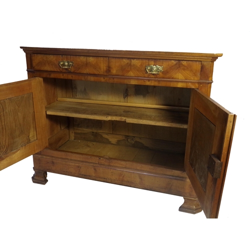 533 - 19th century French fruitwood buffet, two drawers, cupboard doors, canted corners, ogee feet, 98 x 1... 