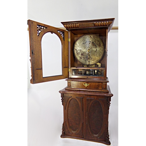 482 - 19th century walnut floorstanding upright polyphone, 2 combs playing 20