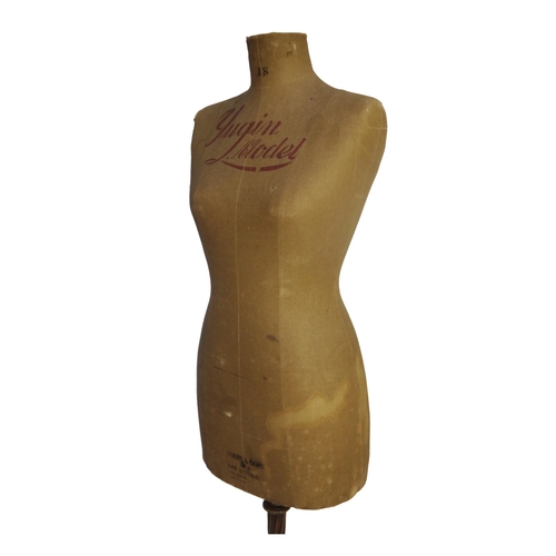 540 - Exceptional Yugin & Sons tailors dummy, on a wrythen fluted tripod base, inscribed '18', 147cm high