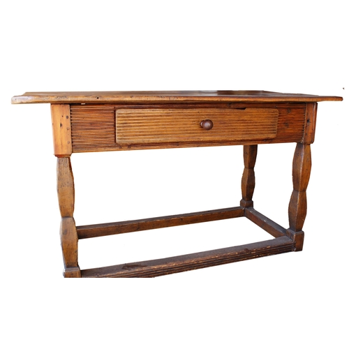 542 - Interesting 19th century Swedish pine refectory table, top with canted corners, carved ribbed band a... 