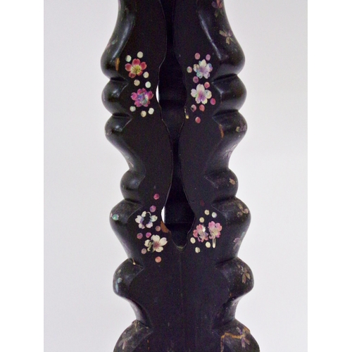 108 - Late 19th century Oriental lacquered and painted tilt top tripod table inlaid with abalone and pearl... 