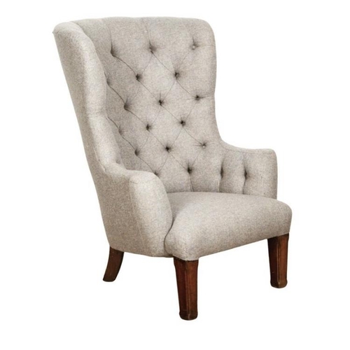 550 - Impressive 19th century barrel and button back lounge chair, recently upholstered in tweed