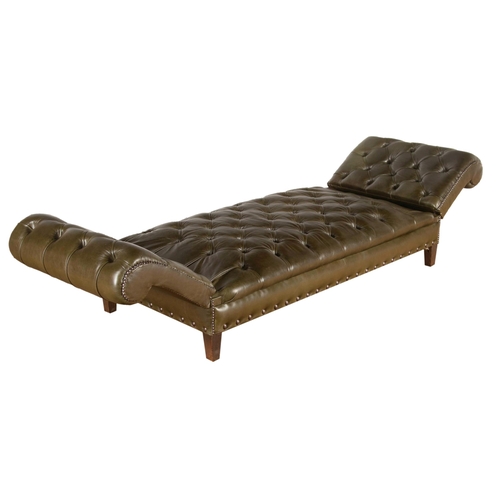 554 - Good quality Art Deco chesterfield style daybed, in racing green Italian leather, with further studd... 