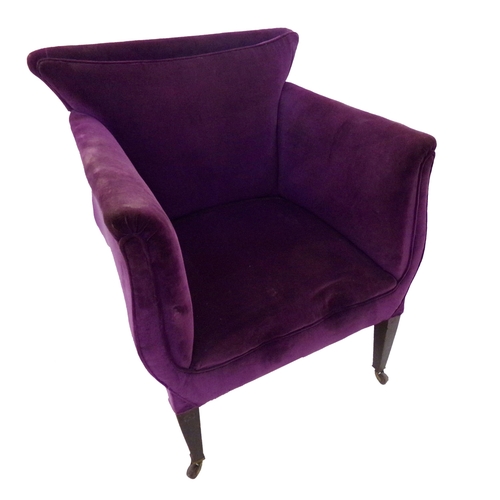 557 - Unusual early 20th century baluster shaped tub lounge chair with purple velvet upholstery