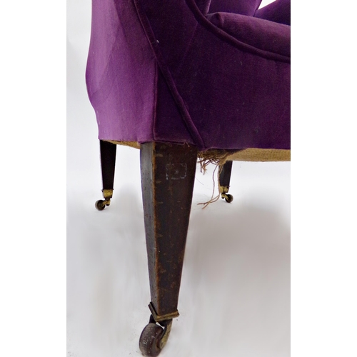 557 - Unusual early 20th century baluster shaped tub lounge chair with purple velvet upholstery