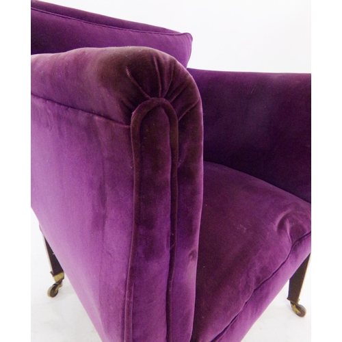 557 - Unusual early 20th century baluster shaped tub lounge chair with purple velvet upholstery