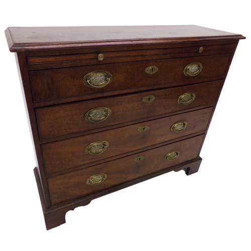 559 - George III mahogany bachelors chest, unusual slim proportions, brush slide and four long drawers, 83... 