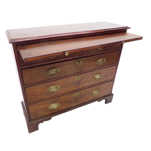 559 - George III mahogany bachelors chest, unusual slim proportions, brush slide and four long drawers, 83... 