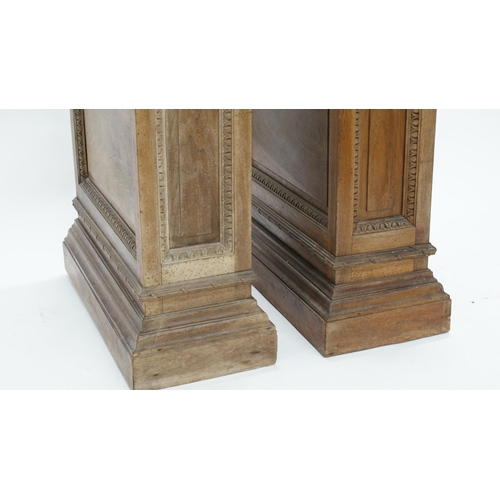 562 - Well made pair of William IV walnut pedestals, of rectangular form, scalloped moulded rim, darted pa... 