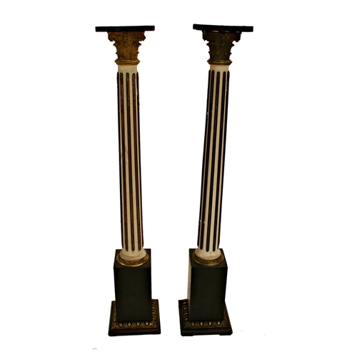 566 - Good quality pair of 19th century torchiere Corinthian columns, with gilt metal mounts, 131cm high