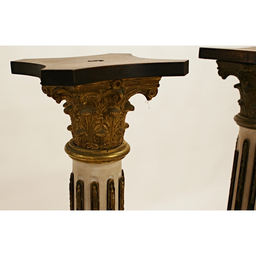 566 - Good quality pair of 19th century torchiere Corinthian columns, with gilt metal mounts, 131cm high