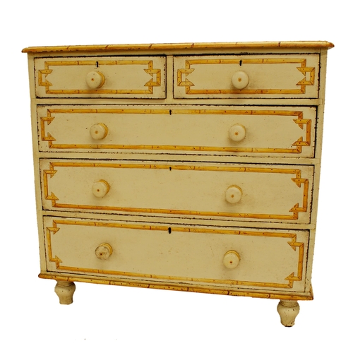 574 - Highly decorative Victorian pine chest of drawers, hand painted with bamboo tracery, cream ground, 9... 