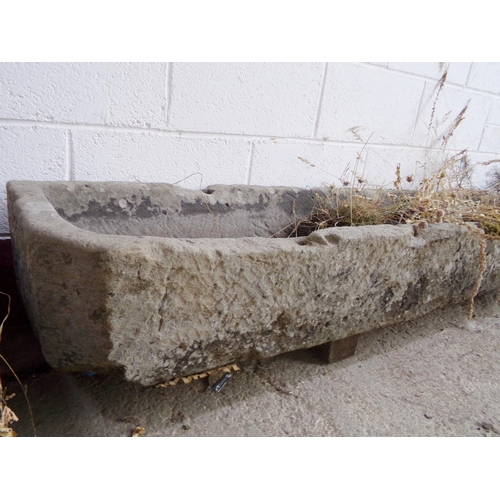 18 - Incredible 18th Century long natural stone trough or pig feeder, planted up 25cm high x 260cm long